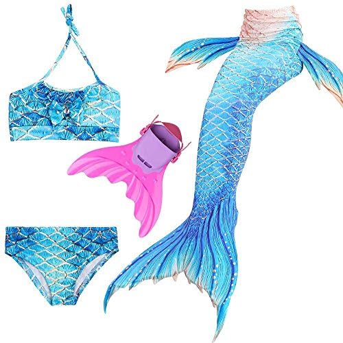 Osmanluer 4PCS Girls Mermaid Tail for Swimming Cosplay Swimmable Mermaid Tail Swimsuit