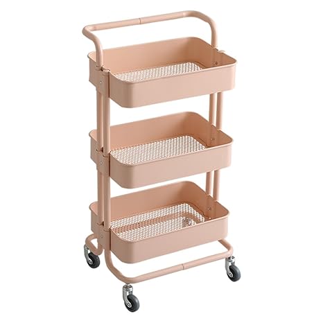 Amazon Co Jp シンプルでおしゃれ 丈夫なキッチンワゴン 3段 ピンク