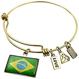 Expandable Wire Bangle Bracelet Brazil Flag with a vintage look, Neonblond