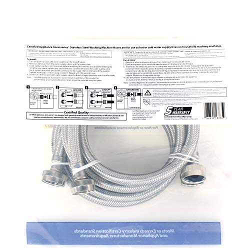 image for Certified Appliance Accessories 2 pk Braided Stainless Steel Washing M