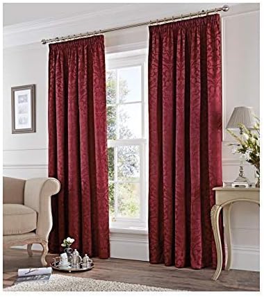 Damask Jacquard Burgundy RED Lined 66" X 54" - 168CM X 137CM Pencil Pleat CURTAINS