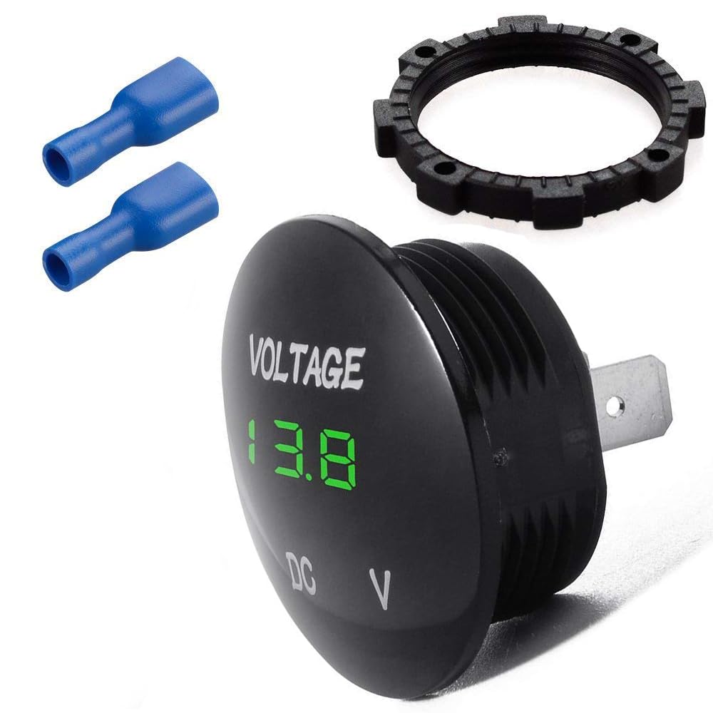 Unifizz Waterproof Voltmeter for Car Motorcycle Auto Truck Campervan - Mini Digital Display Voltage Meter DC 12V-24V Green LED Tester