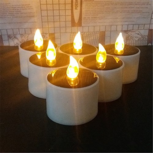 Romantic Solar Energy LED Light Birthday Candle Lamp Nightlight for Home Decor set of 6 (Yellow)