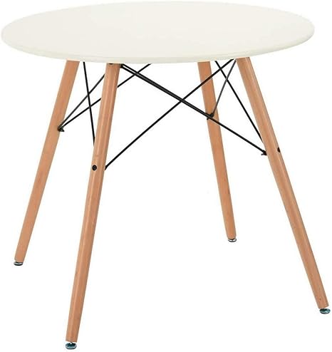 Table Salle A Manger Ronde 2 A 4 Personnes Pieds En Bois Style Scandinave Plateau Coloris Blanc Amazon Fr Cuisine Maison
