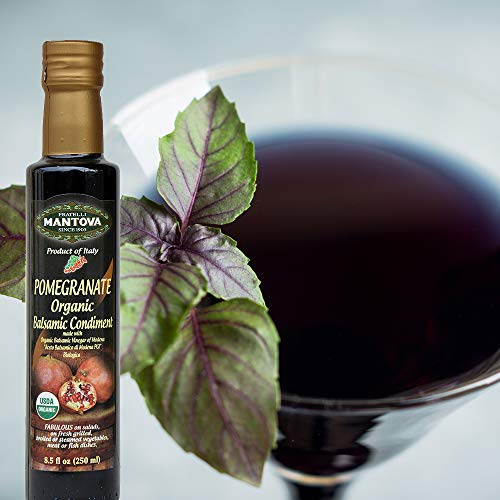 Mantova Organic Pomegranate Balsamic Vinegar of Modena, Perfect for Salad Dressing, Pasta Salad, Ice Cream and Cocktails, 8.5 oz