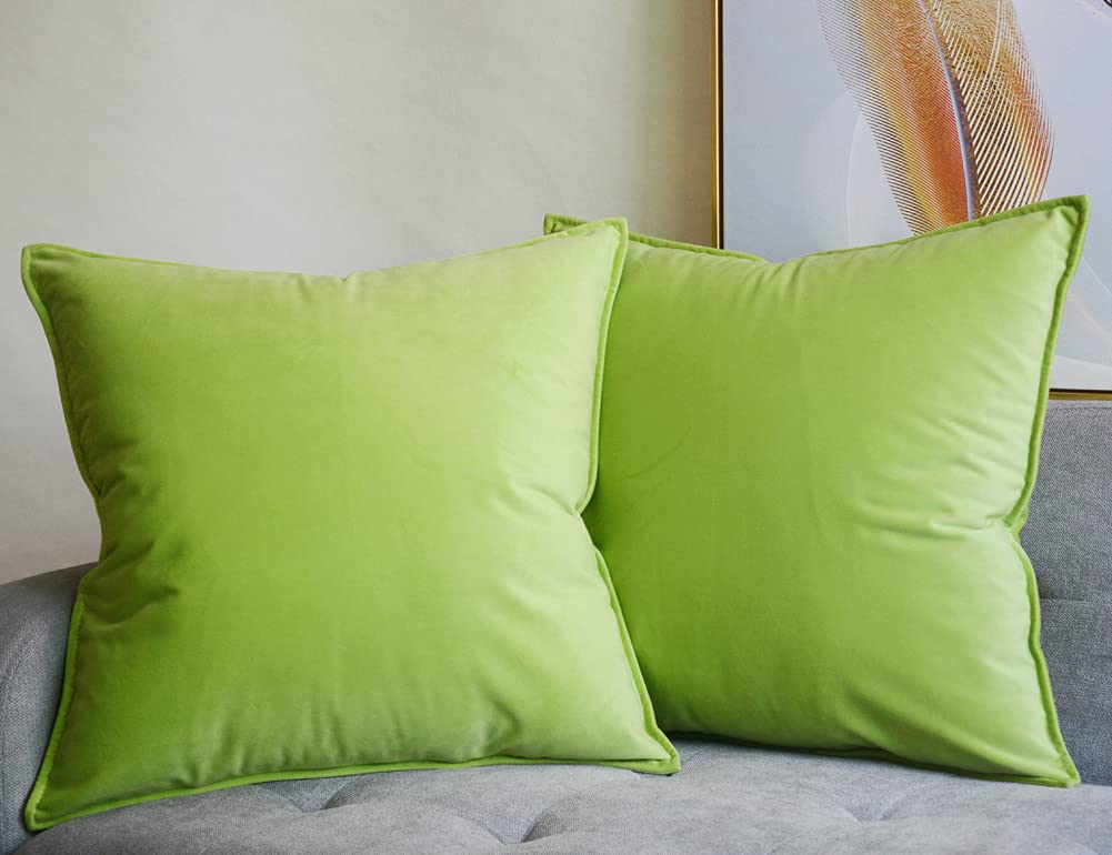 Lutanky Velvet Cushion Covers 18 x 18 Inch Apple Green Decorative Square Throw Pillow Covers (Pack of 2) Soft Flanges Pillowcases for Sofa Bedroom with Invisible Zipper 45cm x 45cm — image 1