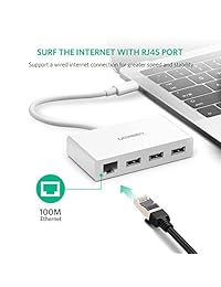 Ugreen USB C HUB adaptador Ethernet USB tipo C a 3 puertos USB 3.0 Hub con adaptador Ethernet conversor para nuevo MacBook, MacBook Pro, Chromebook Pixel, Dell XPS, Huawei matebook y otros dispositivos USB C