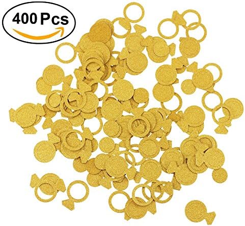 Aonor 2 Packs Glitter Gold Circle Ring Confetti for Table Decor, Bridal Shower, Bachelorette Party Decorations, 1.2" in Diameter, Total 400pcs