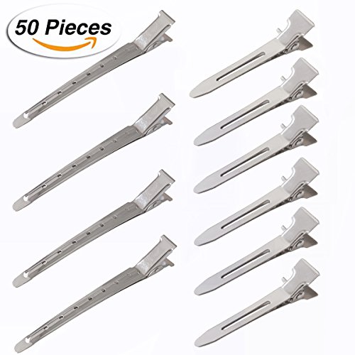 50 Packs Hair Clips 3.5 inch and 1.8 inch, Single Prong Curl Clips Duck Bill Hair Clips Silver Section Clips with Holes Metal Alligator Hair Pins for Hair Extensions, 2 Styles