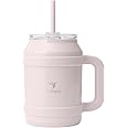 REDUCE Reusable 50 oz Cold1 Water Tumbler – Ergonomic Handle – Double-Wall Insulation – Sturdy Desktop/Tabletop Mug with Lid and Straw – BPA-Free – Stainless Steel for Gym, Home, or Office– Cotton