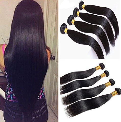 Jaycee Hair 8a brazilian Silky Straight Weft 4 Bundles 100% Unprocessed Virgin Hair Human Hair Extensions Natural Black Color (100+/-5g)/pc(22 22 24 24)