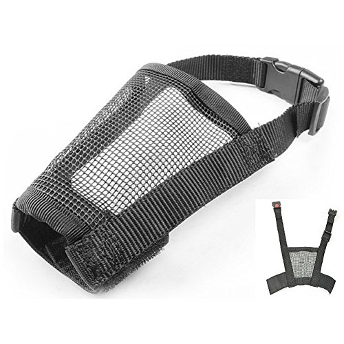 Stock Show Small Large Dog Safety Muzzle Nylon Mesh Soft Breathable Puppy Mouth Guard Mask Cover for Barking Biting Chewing, Black