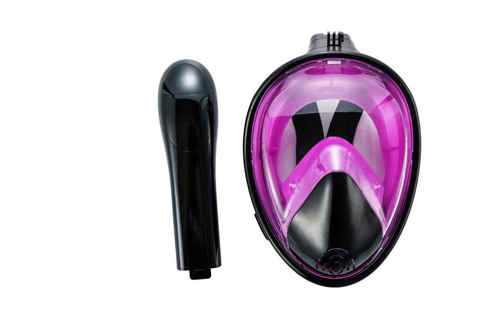 Vollgesichts Atmung Schnorchelmaske für Erwachsene und Jugendliche. Revolutionäre voll trockenen Tauchermaske mit Anti-Fog-und Anti-Leak-Technologie. Besser sehen mit 180 ° Betrachtungsfläche als herkömmliche Masken (schwarz und lila, L/XL)