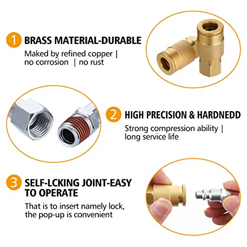 12PCS Air Fittings, Drillpro Pneumatic Quick Connect, Brass Air Coupler and Steel Plug Kit, 1/4'' NPT I/M, for Air Line, Air Compressor,Air Drill etc Pneumatic Tool Quick Connect