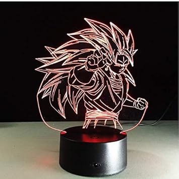 DDBBhome Figuren Dragon Ball Z Super Saiyan 3 Goku 3D Tischlampe 7 Farbwechsel Figuren Nachtlicht Vegeta Arti Culados Kid Ges