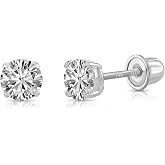 14k White Gold Solitaire Round Cubic Zirconia CZ Stud Earrings Screw-backs