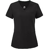 COZYFIT Medical Scrub Tops for Women - Soft Stretch,Curved V-Neck Scrub Tops with 3 Pockets