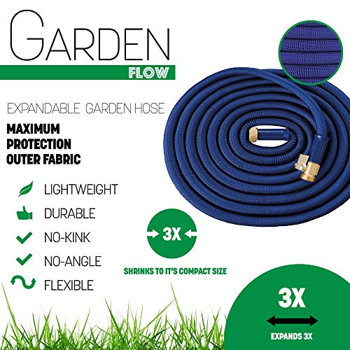 Expandable Garden Hose 75 Ft. Long | Heavy Duty Water Hose | Retractable Hose for Gardening Car Wash RV Motorhome Camper Accessories Flexible Kink Free Marine Hose | Portable Water Hose
