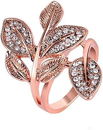 XAYI 18k Rose Gold Plated Leaves Leaf Adjustable Branch Rings Rhinestones Fashion Jewelry For Women