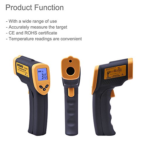 KT THERMO Infrared Thermometer Non-contact Digital Laser Thermometer gun -58~716℉ (-50~380℃), Yellow and Black,DT83800
