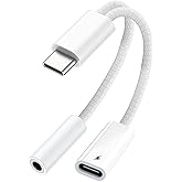 USB C to 3.5mm Audio Adapter 2 in 1 USBC to Headphone Jack Adapter with PD Fast Charging Dongle Cable Type C to Aux for iPhon