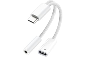 USB C to 3.5mm Audio Adapter 2 in 1 USBC to Headphone Jack Adapter with PD Fast Charging Dongle Cable Type C to Aux for iPhon