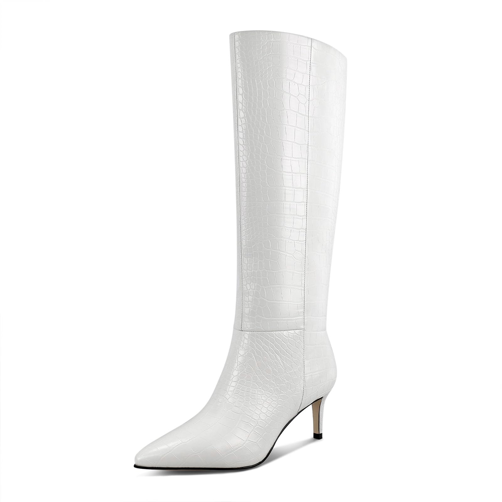 Photo 1 of *size 6* Wetkiss Knee High Boots for Women - White Crocodile Snake Skin Stiletto Heels Wide Calf Tall Boots