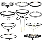UNKE 10Pcs Womens Black Velvet Choker Necklace for Women Girls Lace Chokers Gothic Tattoo Necklace Pendant