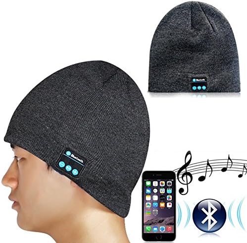 Wireless Bluetooth Beanie Hat, Gray Smart Beanie Headset Musical Knit Headphone Speaker Hat Speakerphone Cap for Fitness Outdoor Sports Skiing Running Skating Walking, Christmas Gifts