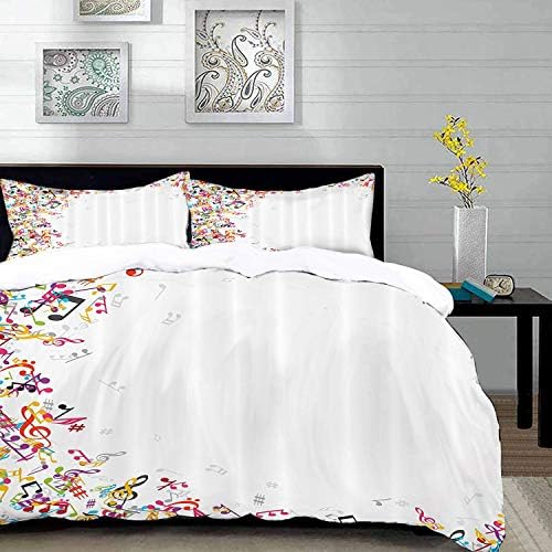 Yilan bedding - Duvet Cover Set,Music Set,Colorful Music Notes Frame ating Festival Singing Enjoyment Fashion,Mult,Hypoallergenic Microfibre Duvet Cover Set King 104" x88 with 2 Pillowcase 20" x 26"