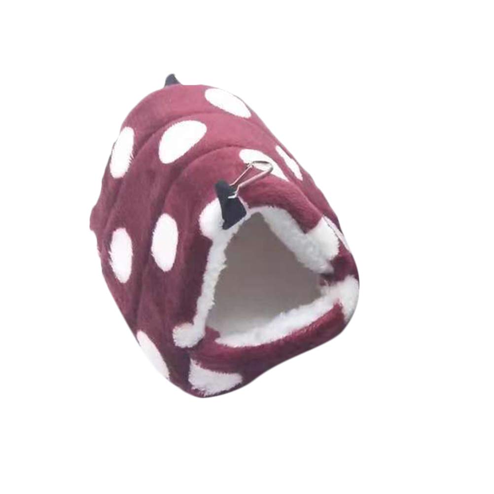 POPETPOP Hamster House Bed Guinea Pig Winter Warm Sleeping Nest Hideout for Hedgehog Chinchilla Dot Print Pet Bed House Cage Size L(Claret)