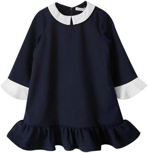 Amazon 子供 ワンピース フォーマル キャサリン スウェット ゆったり 長袖 白襟 フレア シンプル 入学式 卒業式 発表会 冠婚葬祭 春秋冬 ネイビー 160 並行輸入品 ワンピース チュニック 通販