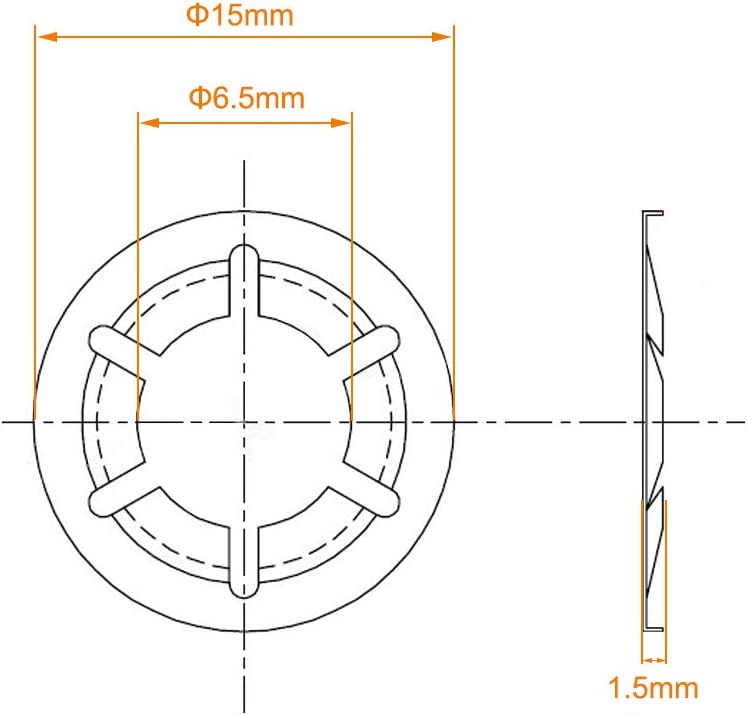 sourcing map M7 Washer 6.5mm I.D. 15mm O.D. Internal Tooth Lock Washers Push-On Locking Speed Clip 304 Stainless Steel 10pcs - Image 4