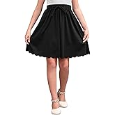 GORLYA Girls Casual Scallop Trim Hem Elastic Waist A-Line Swing Midi Skirt with Pockets for 4-14T