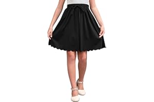 GORLYA Girls Casual Scallop Trim Hem Elastic Waist A-Line Swing Midi Skirt with Pockets for 4-14T