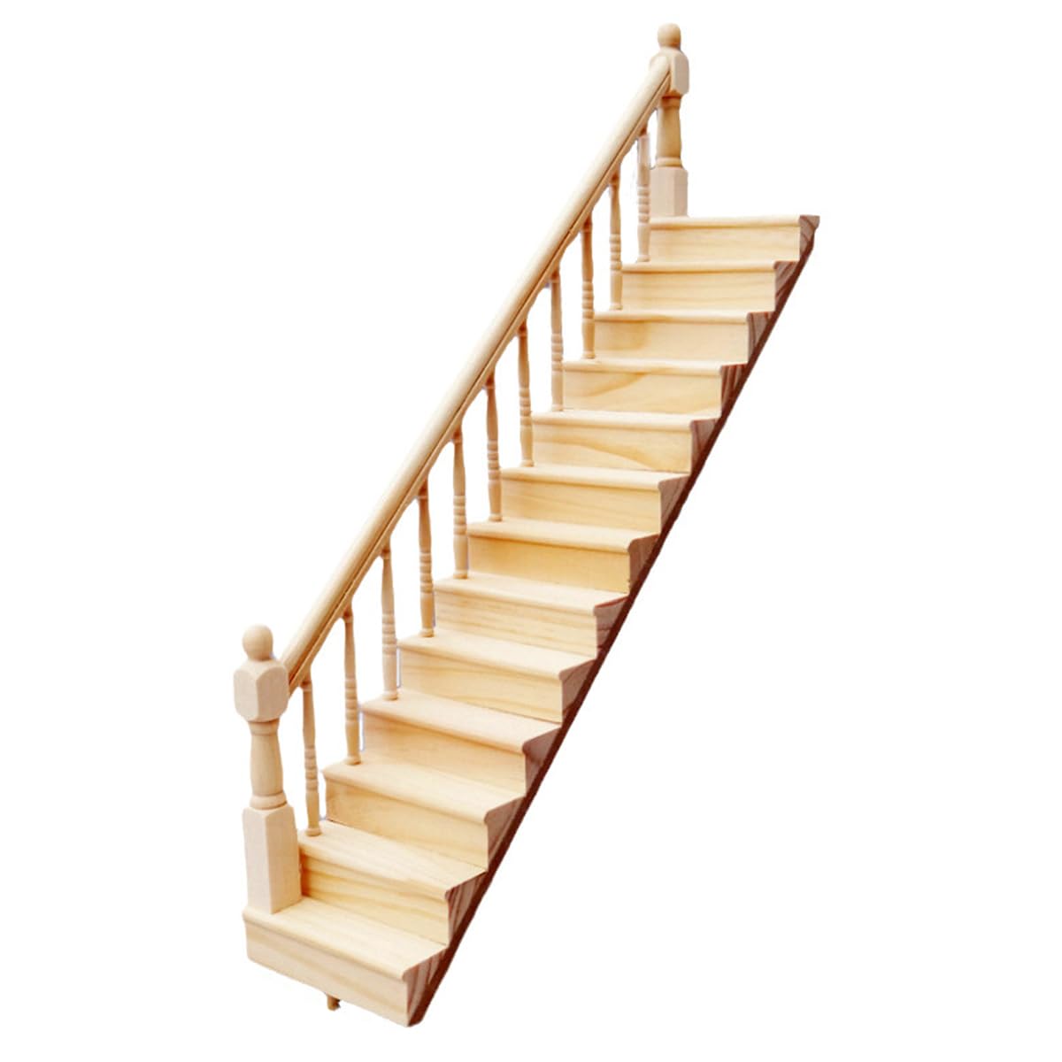 FONGKNOX Dollhouse Staircase Miniature Stairs Wood Stair 1/12 Dollhouse Miniature Furniture Wooden Stringer Steps Model DIY Staircase Accessories Decor Left Armrest