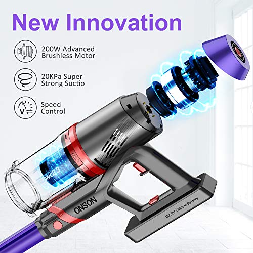 ONSON Cordless Vacuum Cleaner, 3 Gear Suction Adjustment Stick Vacuum