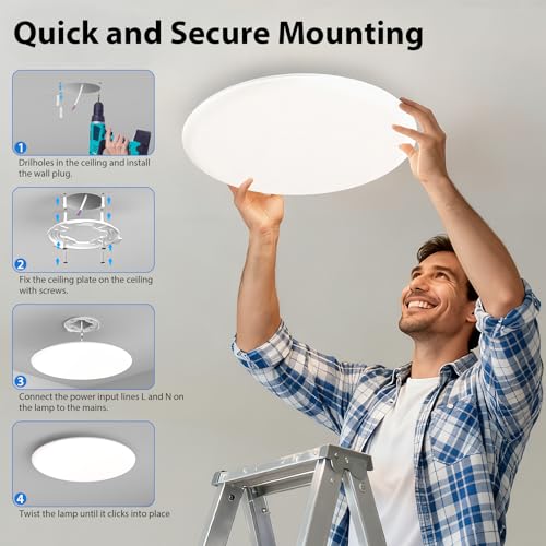 Swoieltr LED Ceiling Lamp 24W 2800 Lumens Waterproof IP54 6500K Ultra Thin Ceiling Lamp Suitable for Bathrooms, Living Rooms, Kitchens, Bedrooms and Offices.