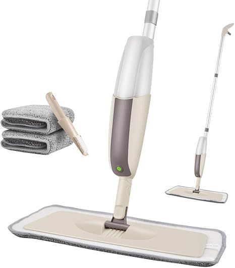 Amazon フロアモップ フロアワイパー モップ スプレー 回転 水拭きモップ 乾湿両用可 床を保護 抗菌 消毒 フラットモップ バケツ要らず 扇形噴水 片手操作可能 交換用マイクロファイバー 2枚付き 丸洗い可能 ラウン300ml フロアモップ フロアワイパー オンライン通販