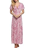 ACEVOG Women Short Sleeve Boho Floral Stripe Long Beach Summer Dress Maxi Dress