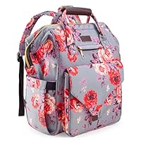 Diaper Bag Backpack, Upgraded Kaome Large Capacity Multifunction Nappy Bags, Waterproof Baby Bag Floral Insulated Durable Travel Maternity Back Pack for Baby Girls (with Diaper Pad, Bottle Bag)