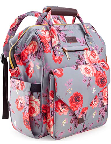 mochila para pañales, kaome mejorada, de gran capacidad, multifunción, para bebés, impermeable, con aislamiento floral, duradera, de viaje, para maternidad, para niñas con bolsa para biberón, con almohadilla para pañales 