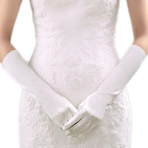 Wendybridal Classic Adult 15" Long Party Bridal Elbow Length White Satin Gloves