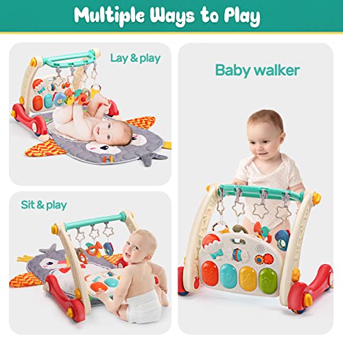 CUTE STONE Baby Play Gym, Piano Kicks Learning Mat for Babies, Musical Activity Center with Lights, Play Mat For Babies 0-24 Months