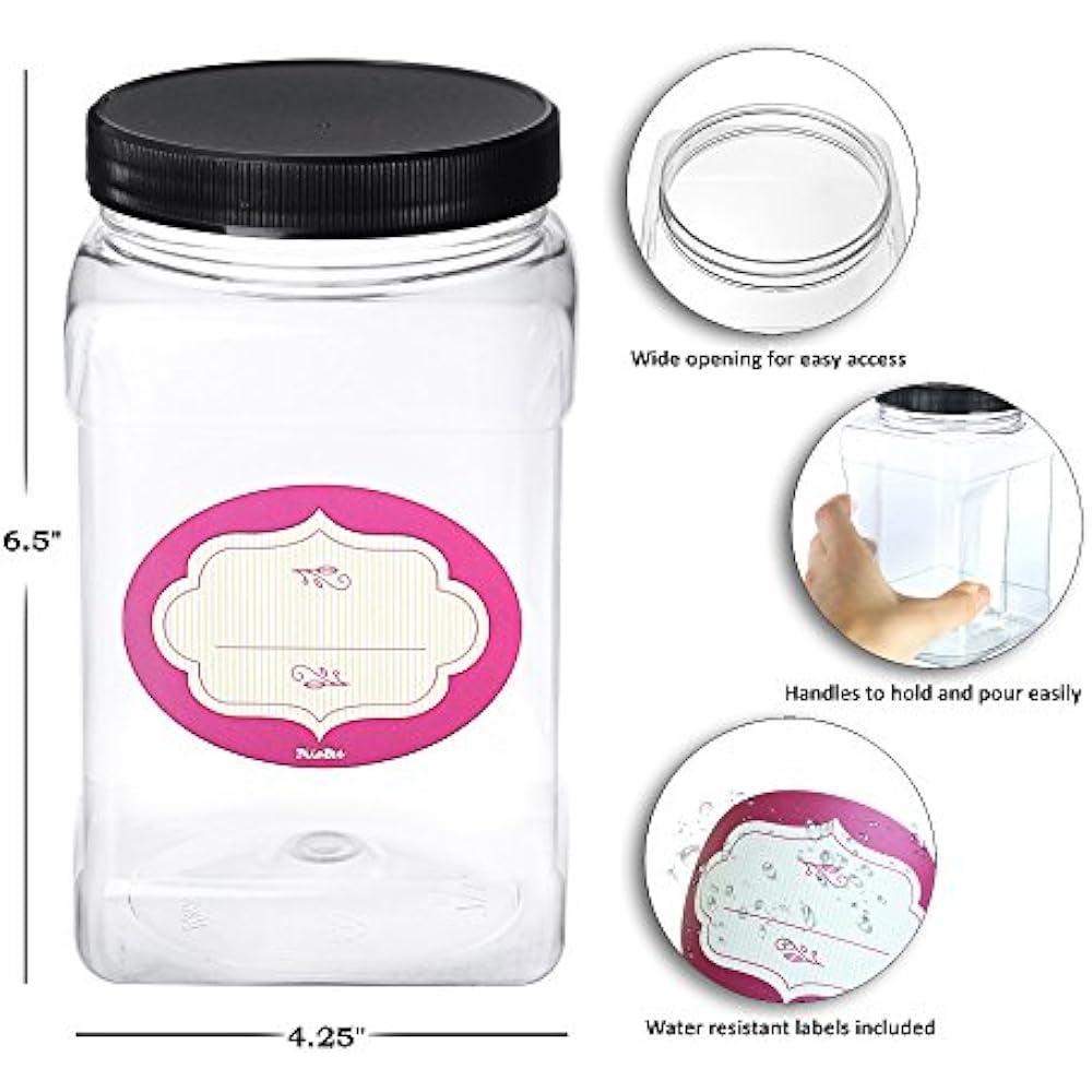 48 Oz Plastic Storage Jars Lids Pack 3 Large Clear Empty Containers Square Air eBay