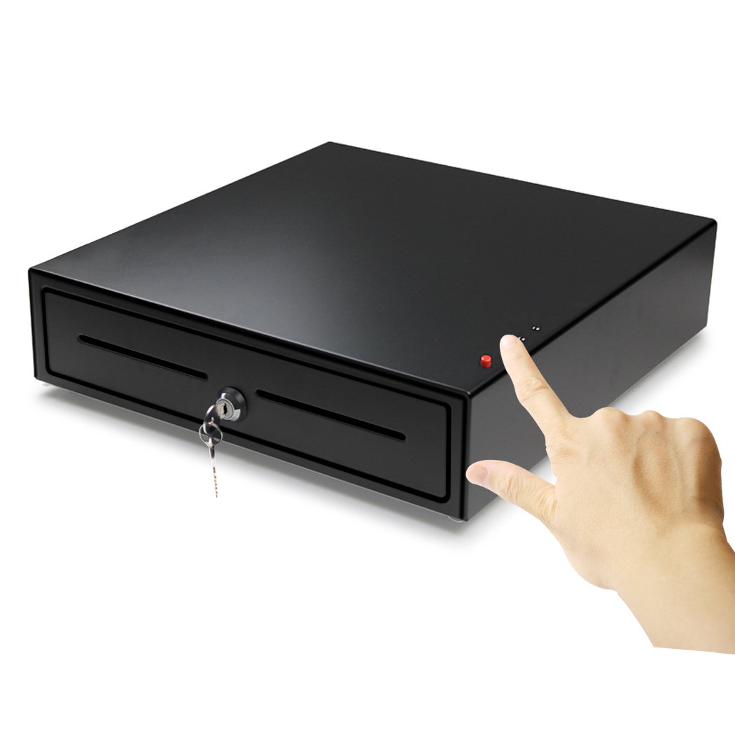 HONEY BEAR 16Inch Manual Key & Push-Button Release Lock Cash Register Drawer Tray, Heavy Duty, with 4 Bills & 8 Coins Removable Tray