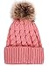 Simplicity Winter Hat for Women Hand Knit Faux Fur Pompoms Beanie for Women Pink