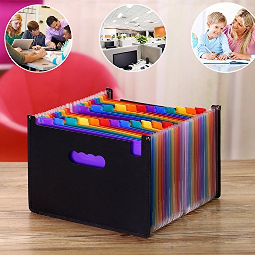 Expanding Files Folders/24 Pockets A4 Expandable File organizer/Plastic Business Portable Accordion File Box with High Capacity Multicolour Stand