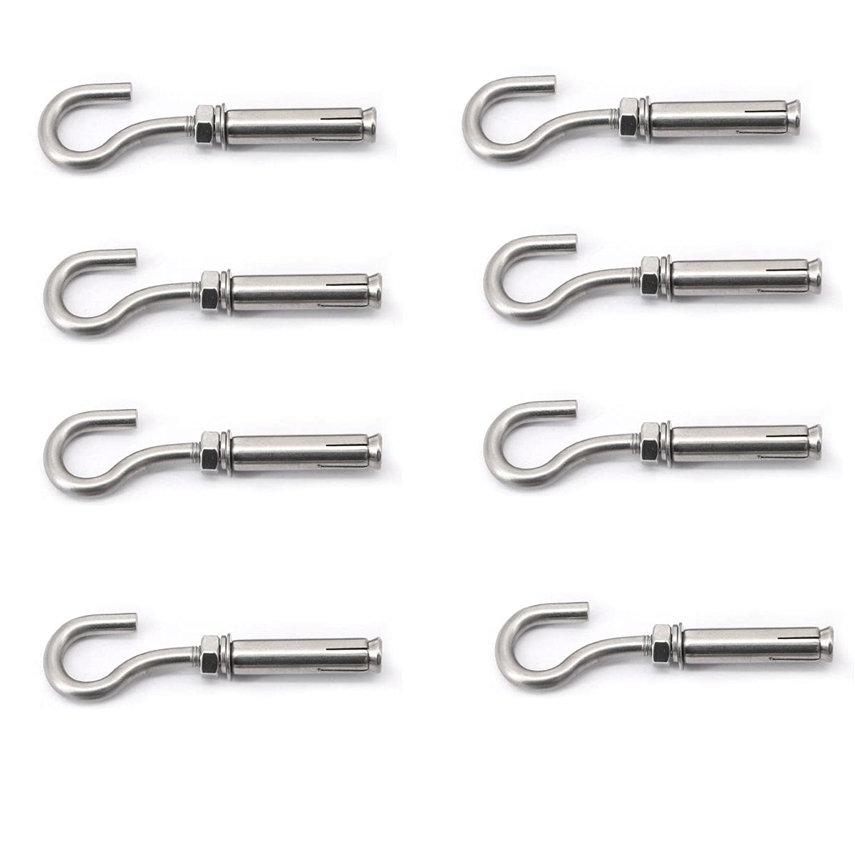 8X NUZAMAS M10 Expansion Screw Bolts Hook 304 Stainless Steel Anchor Bolts with Open Hook Sleeve Screw for Wall Masonry Concrete Expansion Heavy Duty Bolts