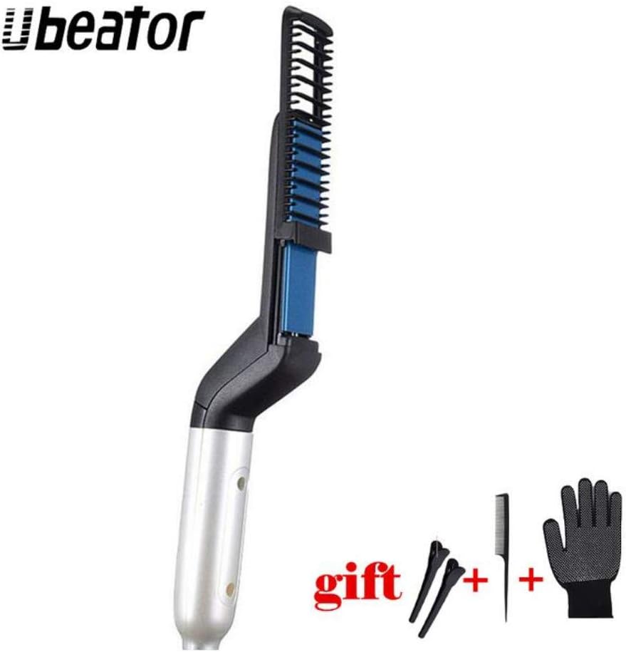 Ubeator Mini Hair Straightener Brush Hair Curling Iron Styler Men's All in One Salon Hairdressing Comb